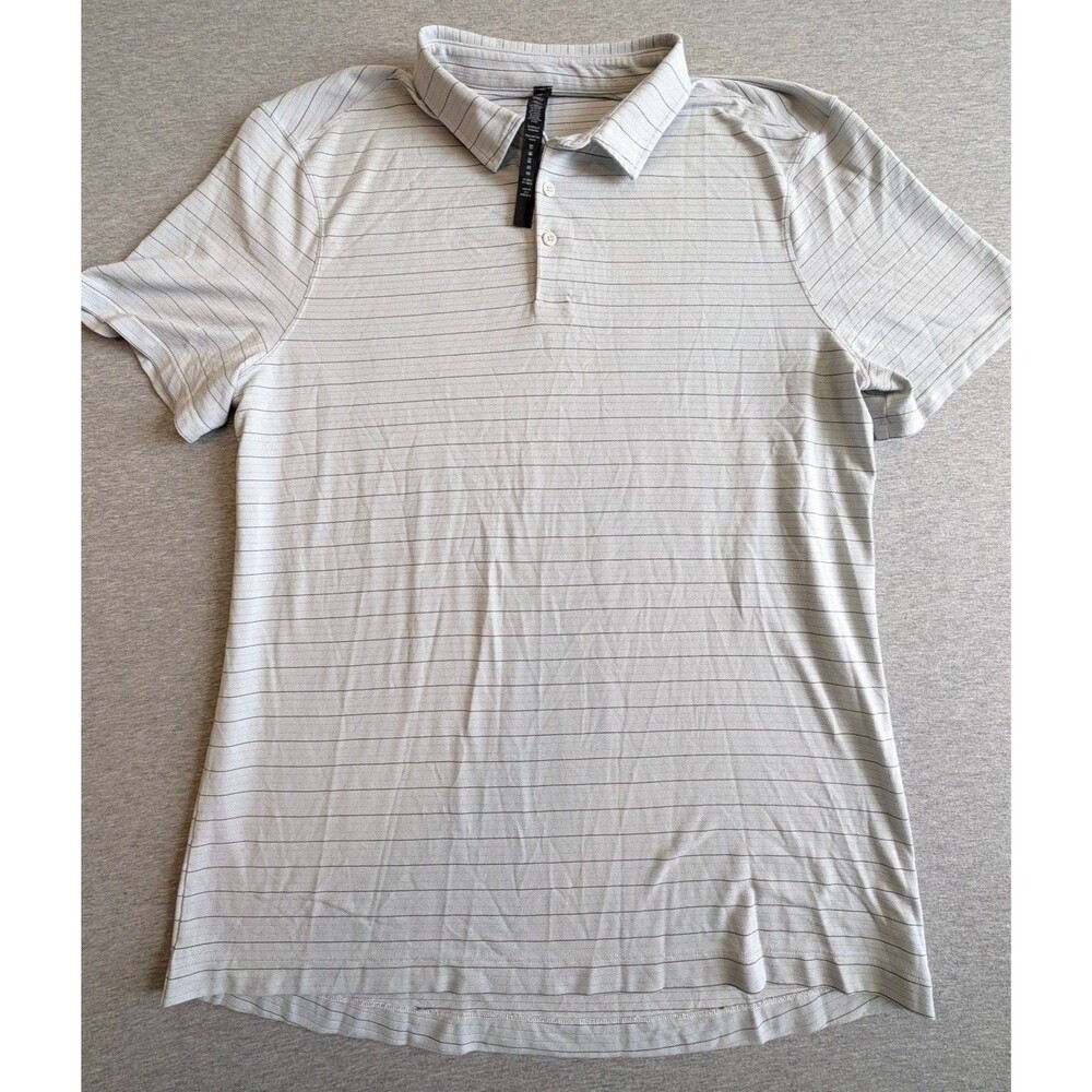 Lululemon Evolution Polo Size XL Grey Striped Short Sleeve Shirt